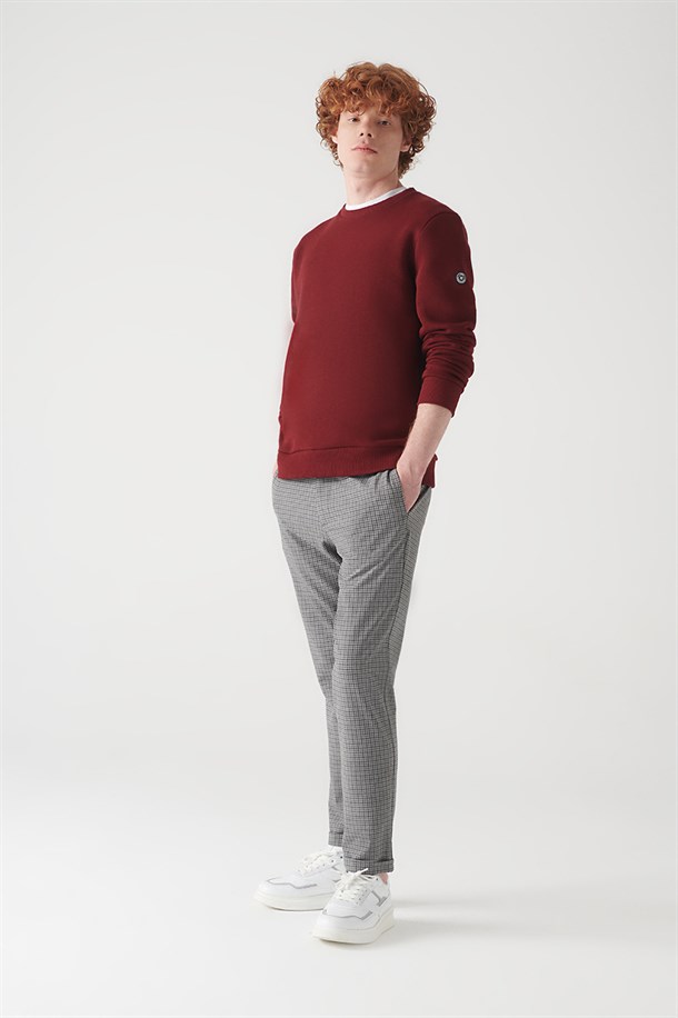 Açık Gri Beli Lastikli Ekoseli Relaxed Fit Jogger Pantolon