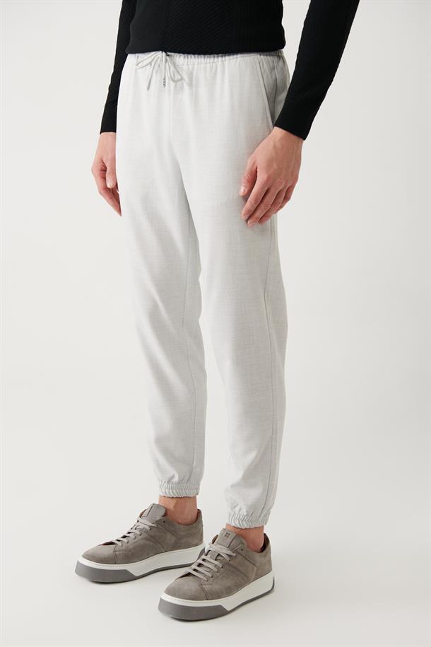 Açık Gri Paçası Lastikli Jogger Slim Fit Pantolon