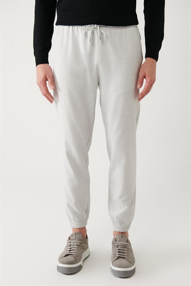 Açık Gri Paçası Lastikli Jogger Slim Fit Pantolon