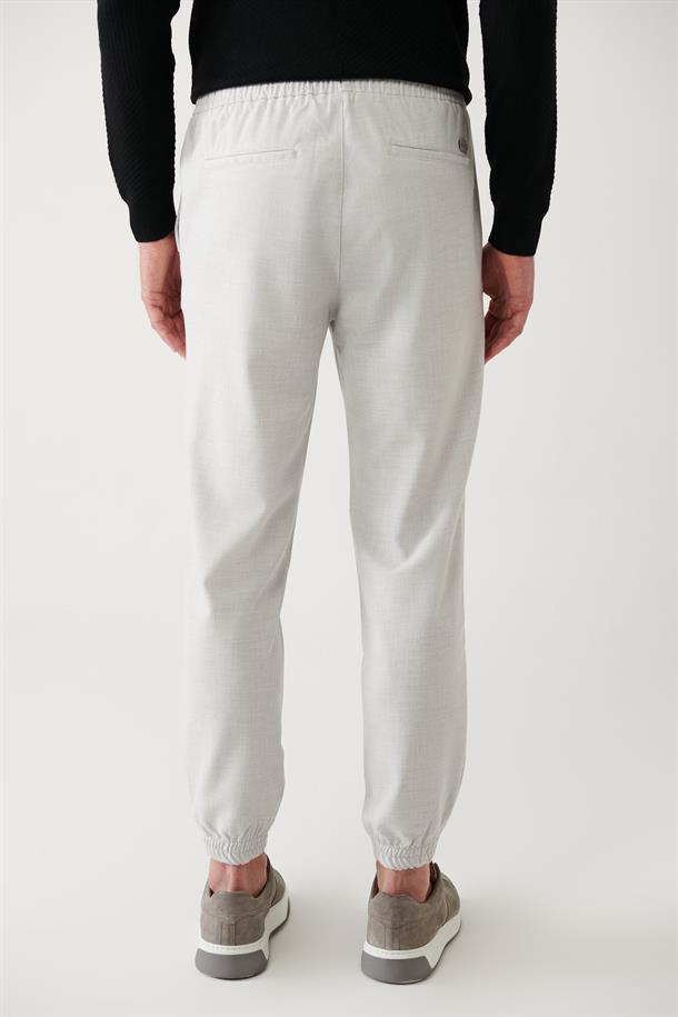 Açık Gri Paçası Lastikli Jogger Slim Fit Pantolon