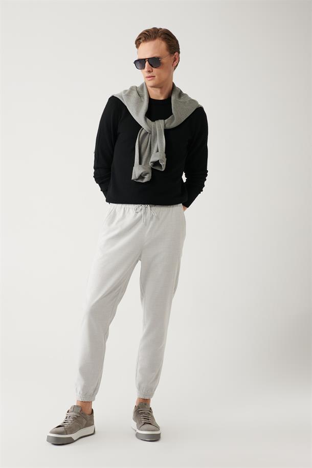 Açık Gri Paçası Lastikli Jogger Slim Fit Pantolon