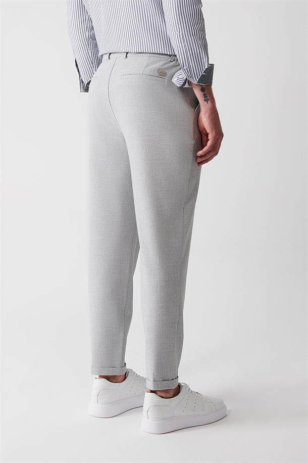 Açık Gri Slim Fit Chino Dokulu Pantolon