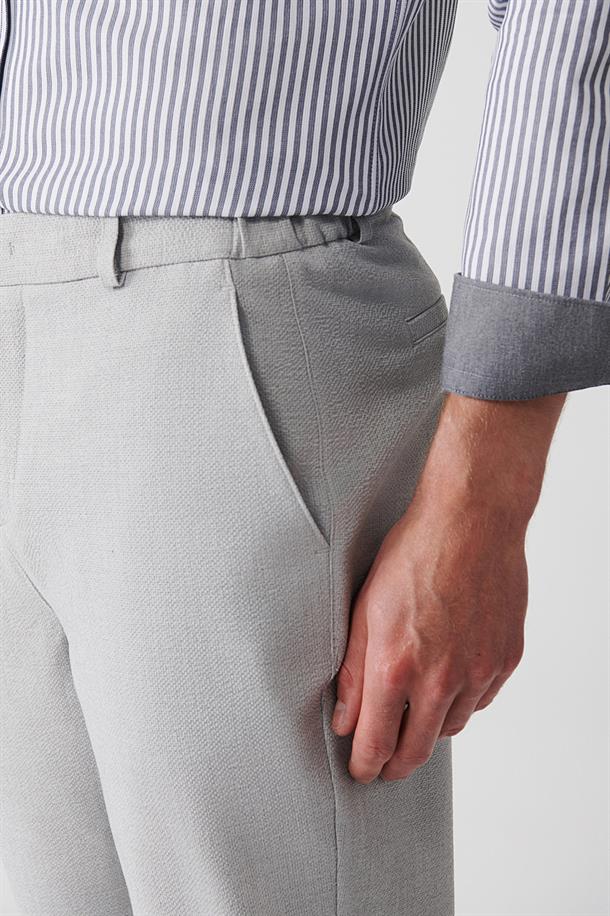 Açık Gri Slim Fit Chino Dokulu Pantolon