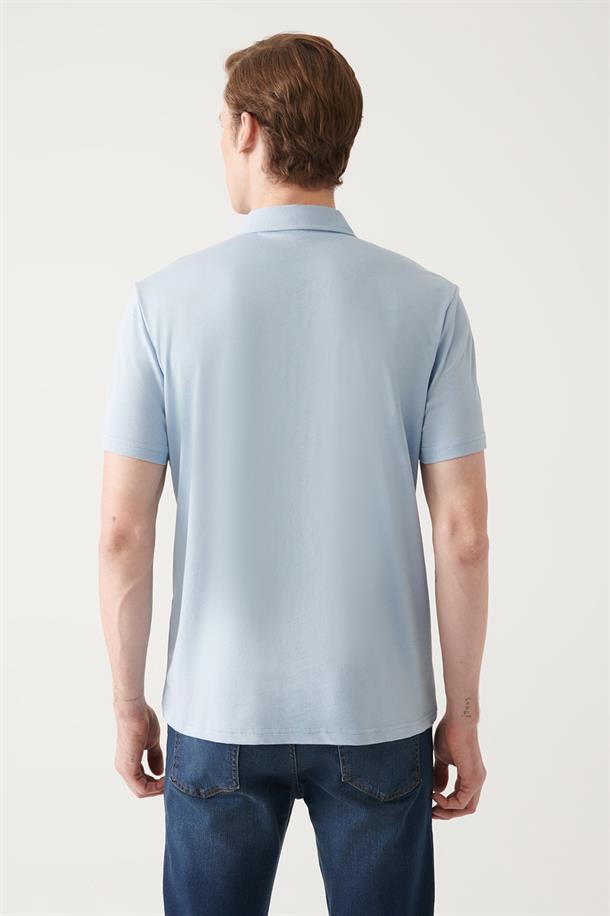 Açık Mavi Düğmeli  Polo Yaka T-Shirt