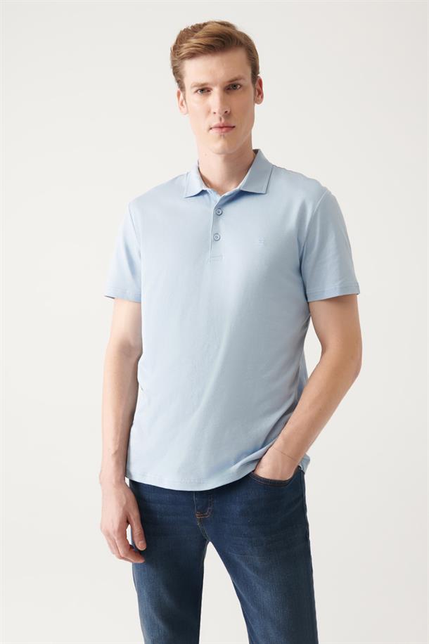 Açık Mavi Düğmeli  Polo Yaka T-Shirt