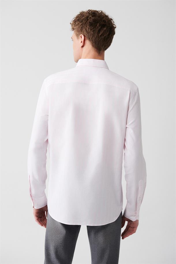 Açık Pembe Oxford Çizgili Gömlek