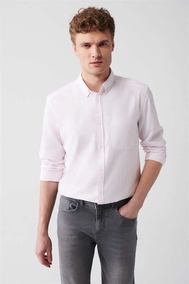 Açık Pembe Oxford Çizgili Gömlek