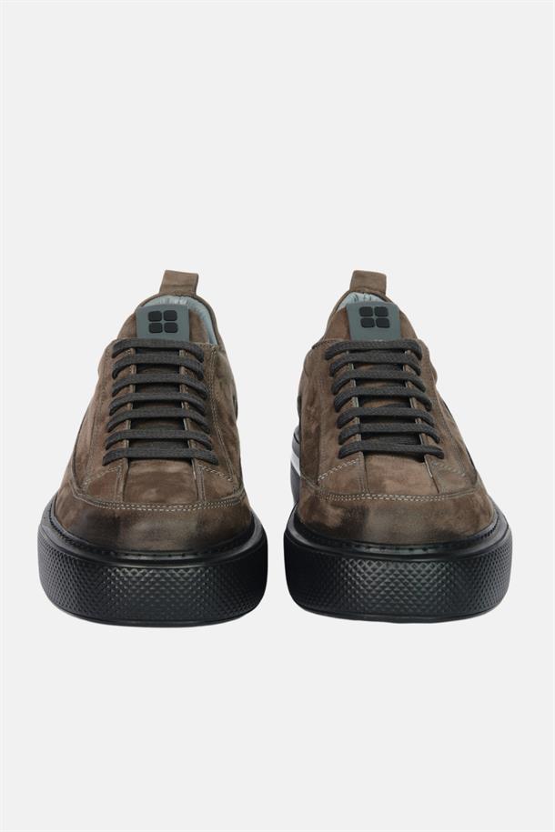 Antrasit %100 Deri Bağcıklı Esnek Taban Sneaker Ayakkabı