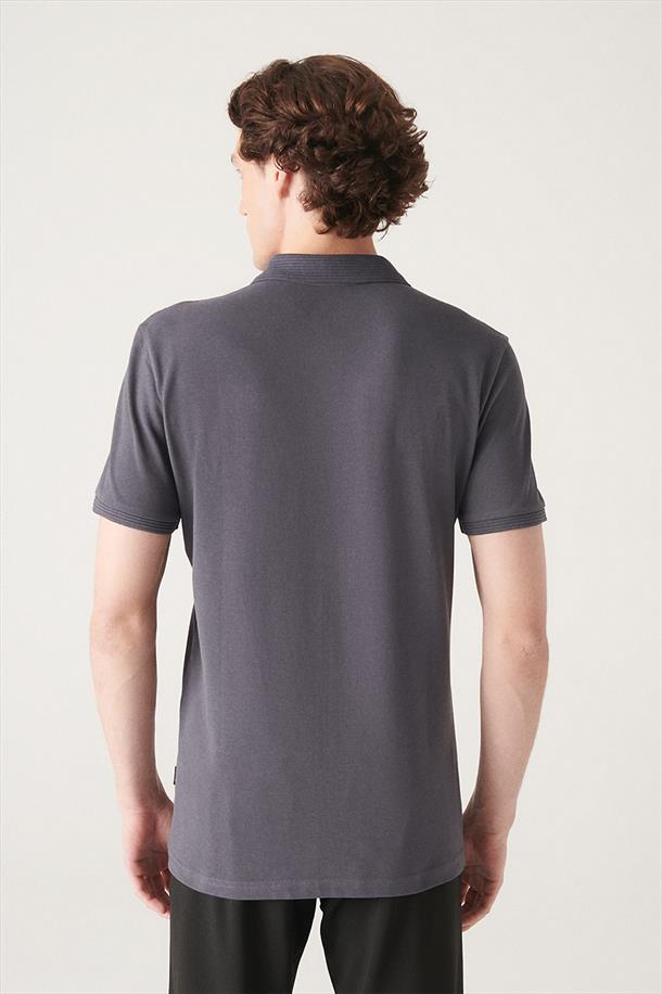 Antrasit %100 Pamuk Regular Fit 3 Düğmeli Polo Yaka T-Shirt