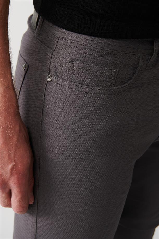 Antrasit Armürlü Esnek 5 Cepli Slim Fit Dar Kesim Kanvas Pantolon