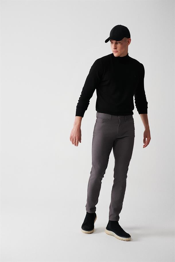 Antrasit Armürlü Esnek 5 Cepli Slim Fit Dar Kesim Kanvas Pantolon