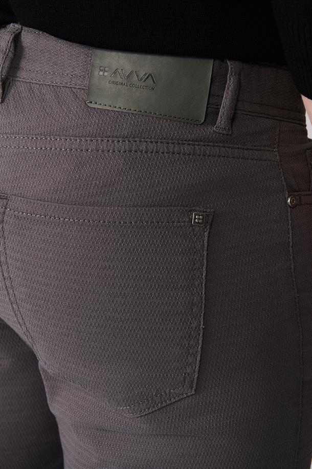 Antrasit Armürlü Esnek 5 Cepli Slim Fit Dar Kesim Kanvas Pantolon