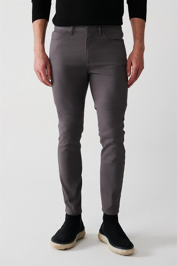 Antrasit Armürlü Esnek 5 Cepli Slim Fit Dar Kesim Kanvas Pantolon