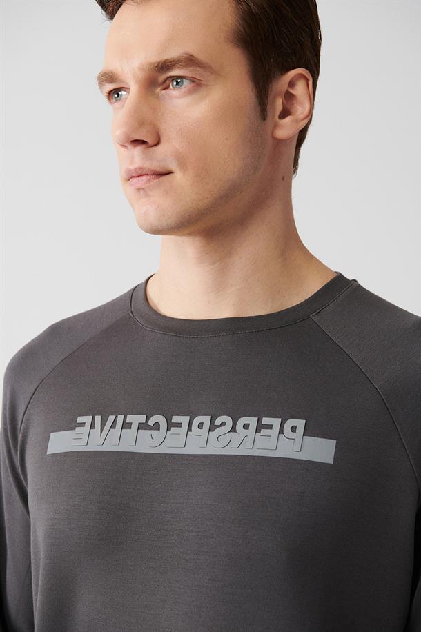 Antrasit Baskılı Sweatshirt