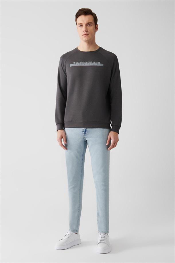 Antrasit Baskılı Sweatshirt