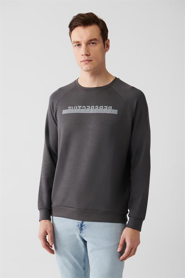 Antrasit Baskılı Sweatshirt