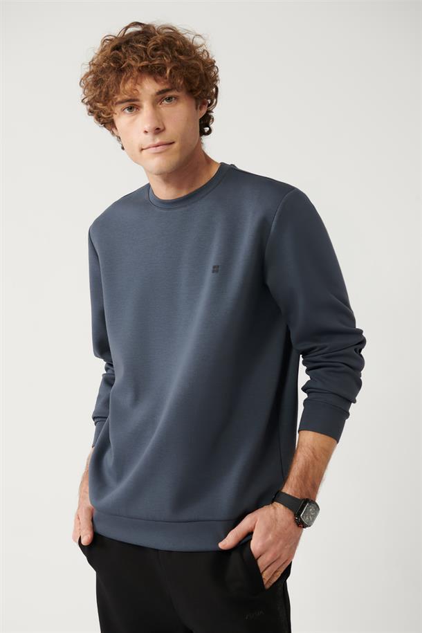 Antrasit Bisiklet Yaka Esnek Yumuşak Doku İnterlok Kumaş Regular Fit Standart Kesim Sweatshirt