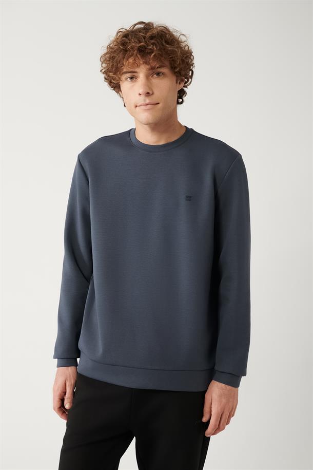 Antrasit Bisiklet Yaka Esnek Yumuşak Doku İnterlok Kumaş Regular Fit Standart Kesim Sweatshirt