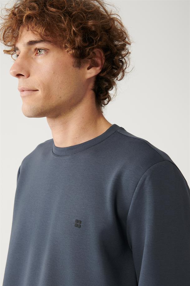 Antrasit Bisiklet Yaka Esnek Yumuşak Doku İnterlok Kumaş Regular Fit Standart Kesim Sweatshirt