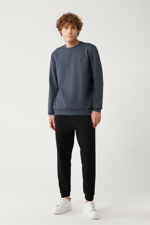 Antrasit Bisiklet Yaka Esnek Yumuşak Doku İnterlok Kumaş Regular Fit Standart Kesim Sweatshirt