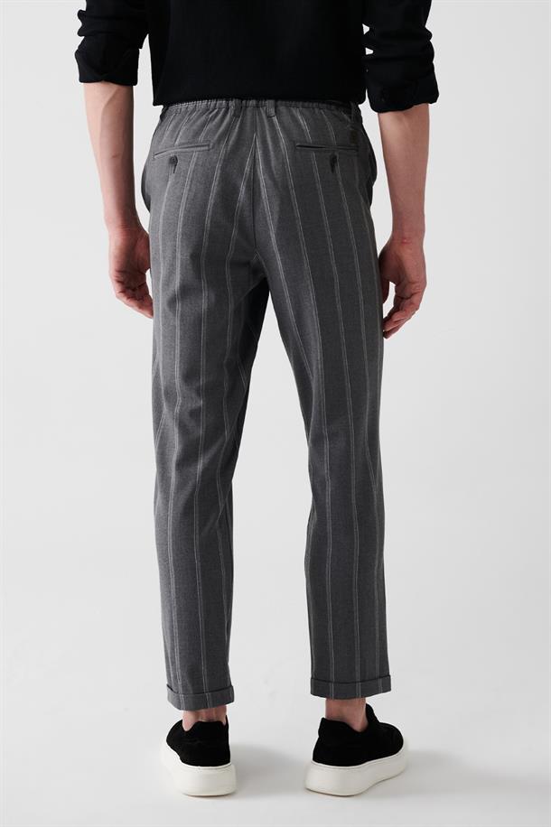 Antrasit Çizgili Jogger Pantolon
