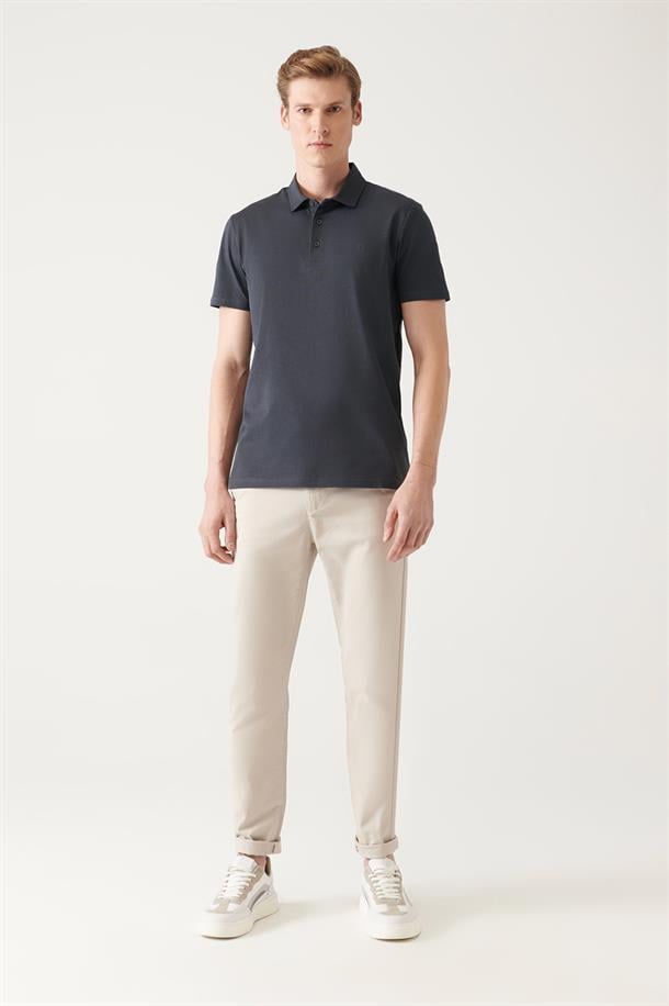 Antrasit Düğmeli  Polo Yaka T-Shirt
