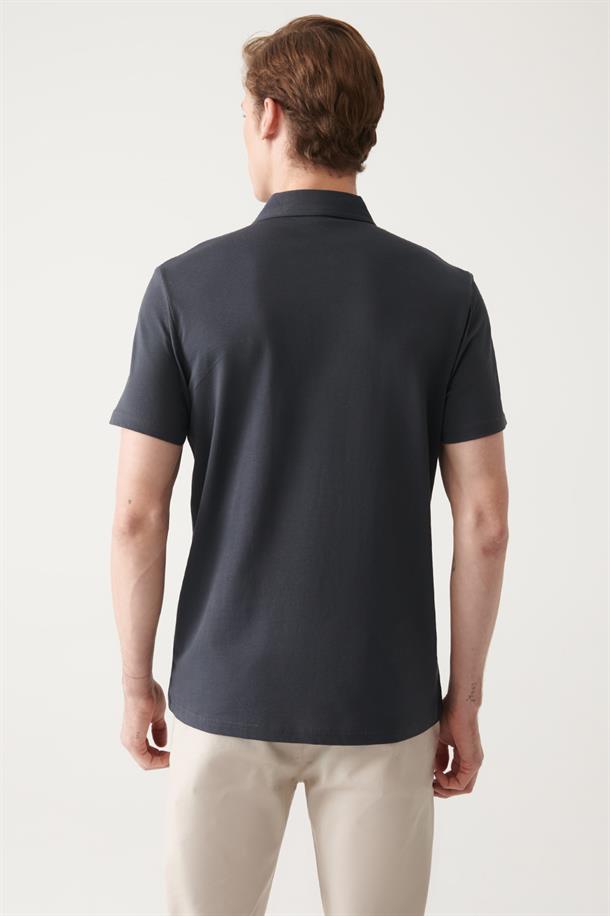 Antrasit Düğmeli  Polo Yaka T-Shirt