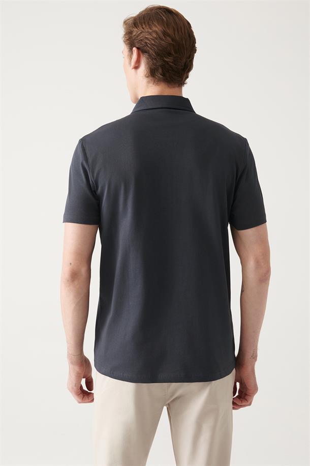 Antrasit Fermuarlı Polo Yaka T-Shirt