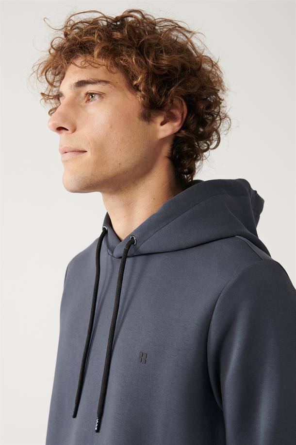 Antrasit Kapüşonlu Esnek Yumuşak Doku İnterlok Kumaş Regular Fit Standart Kesim Sweatshirt