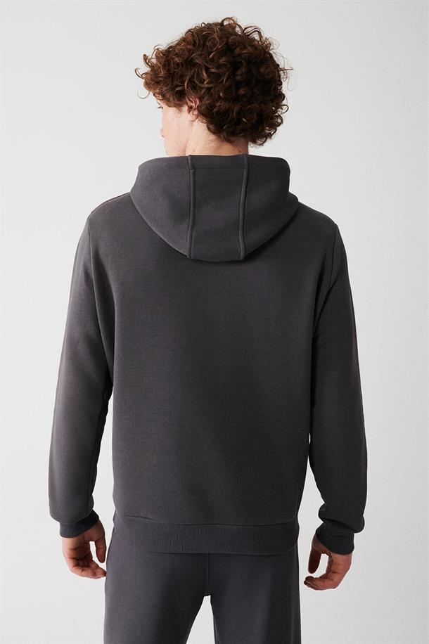Antrasit Kapüşonlu Yaka İçi Polarlı 3 İplik Pamuklu Regular Fit Standart Kesim Unisex Sweatshirt