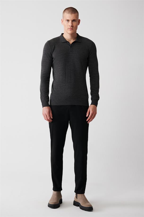 Antrasit Polo Yaka Basic Regular Fit Standart Kesim Unisex Triko Kazak