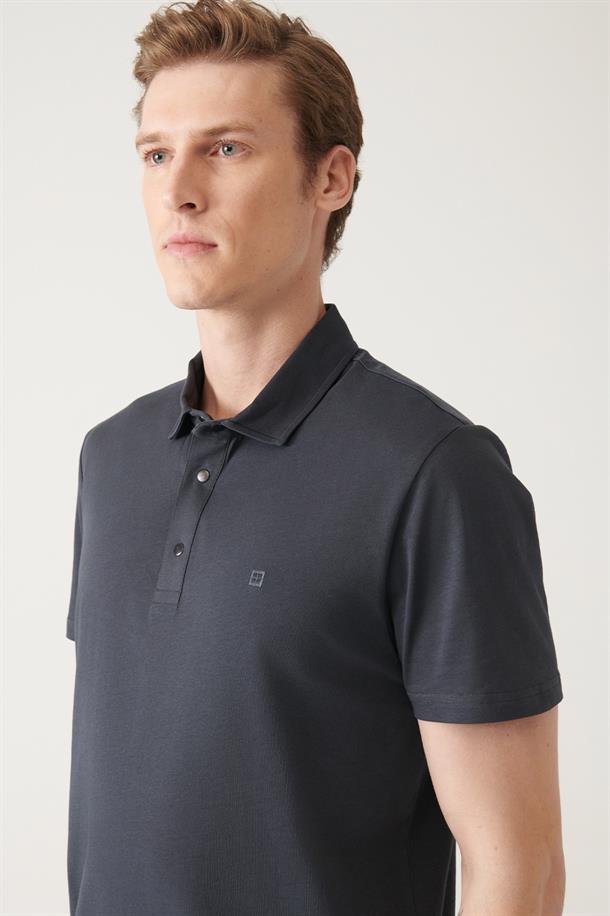 Antrasit Polo Yaka Örme T-Shirt