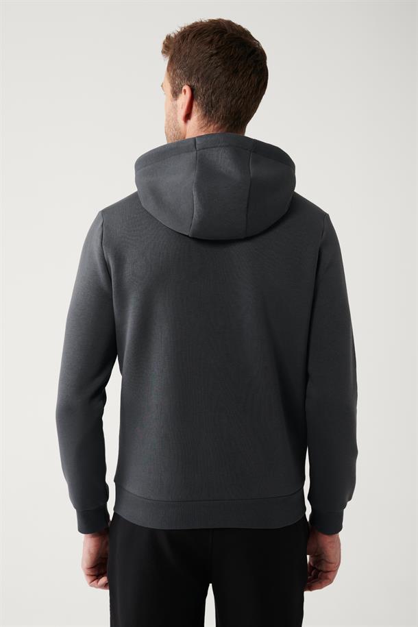 Antrasit Şardonlu Kumaş Kapüşonlu Yaka Piramit Baskılı Sweatshirt