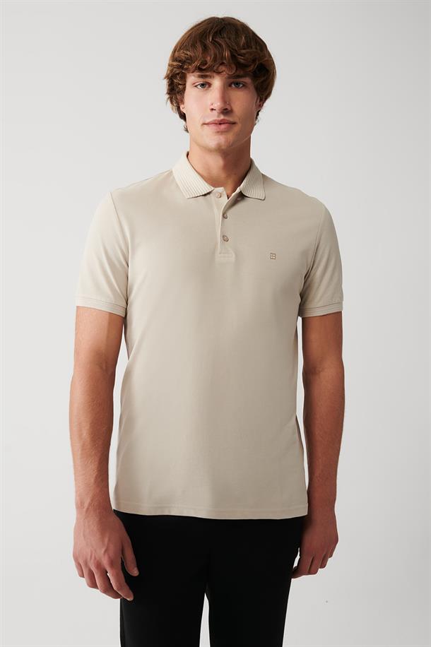 Bej %100 Pamuk Regular Fit 3 Düğmeli Polo Yaka T-Shirt