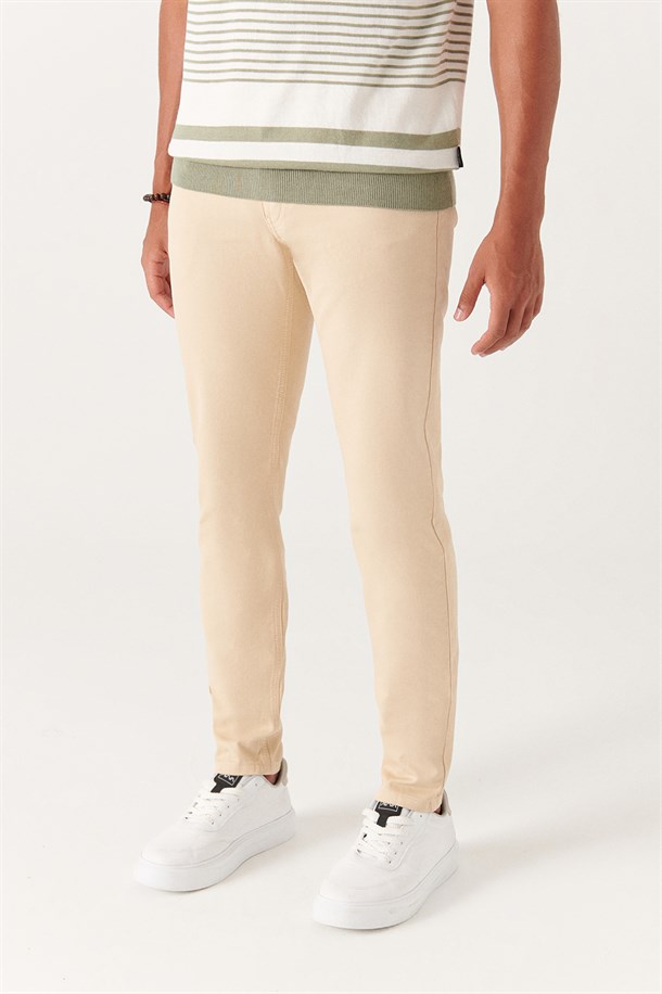 Bej 5 Cepli Slim Fit Pantolon