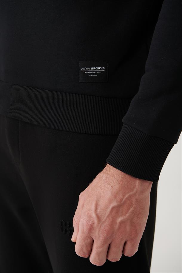 Bej-Beyaz-Siyah Bisiklet Yaka Parçalı Sweatshirt