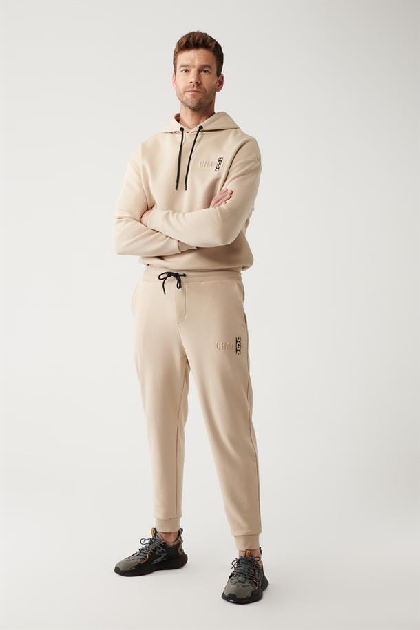 Bej Gofre Baskılı Jogger