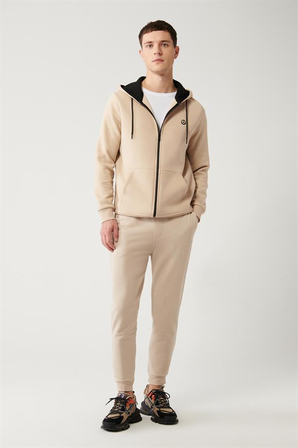 Bej Piramid Baskılı Jogger