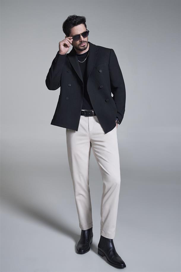 Bej Yanı Lastikli Yumuşak Tuşeli Slim Fit Dar Kesim Chino Pantolon