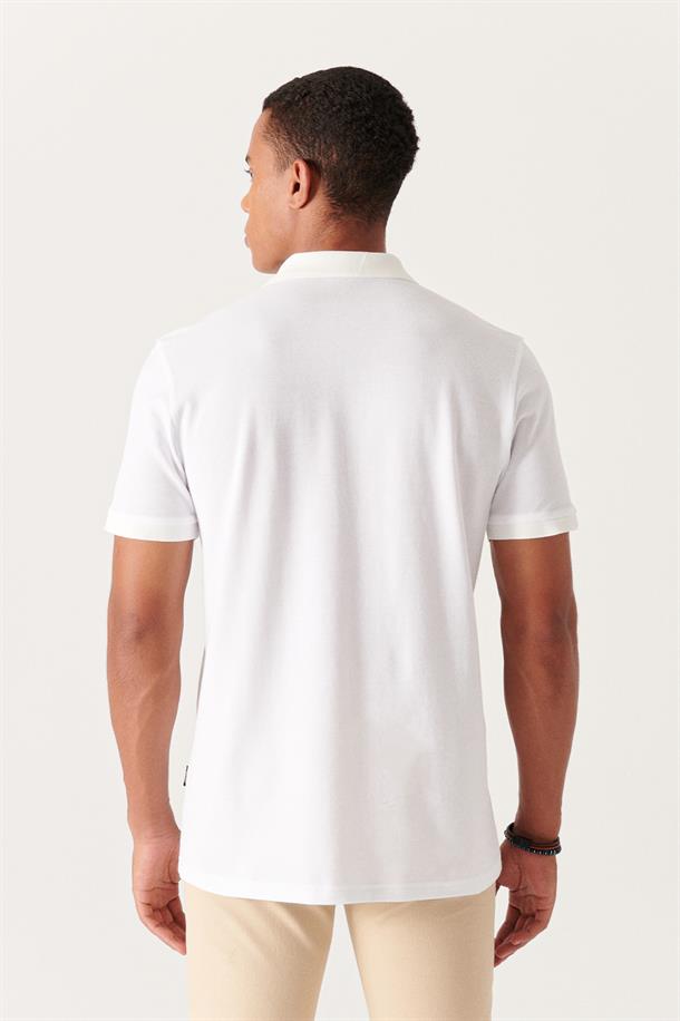 Beyaz %100 Pamuk Regular Fit 3 Düğmeli Polo Yaka T-Shirt
