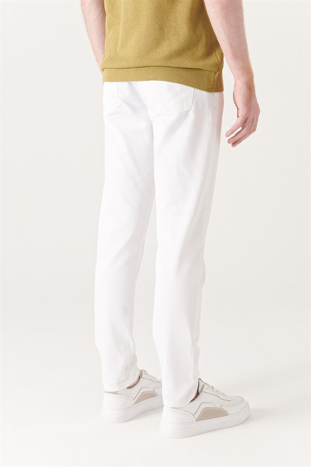 Beyaz 5 Cepli Slim Fit Pantolon