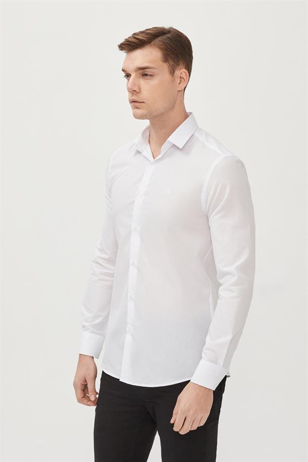 Beyaz Düz Klasik Yaka Slim Fit Gömlek