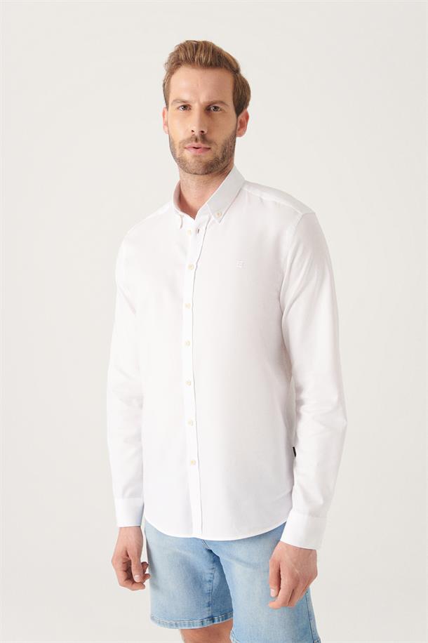 Beyaz Oxford %100 Pamuk Regular Fit Gömlek