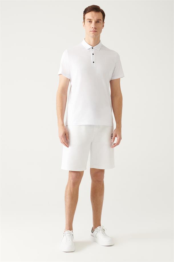Beyaz Polo Yaka Örme T-Shirt