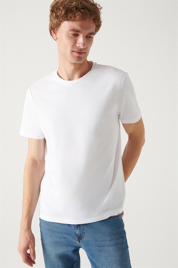Beyaz-Siyah-Gri-Açık Mavi-Koyu Mavi 5'li Bisiklet Yaka Düz T-Shirt