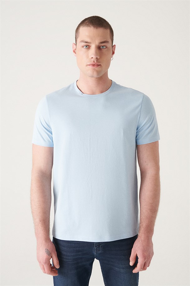 Beyaz-Siyah-Gri-Açık Mavi-Koyu Mavi 5'li Bisiklet Yaka Düz T-Shirt