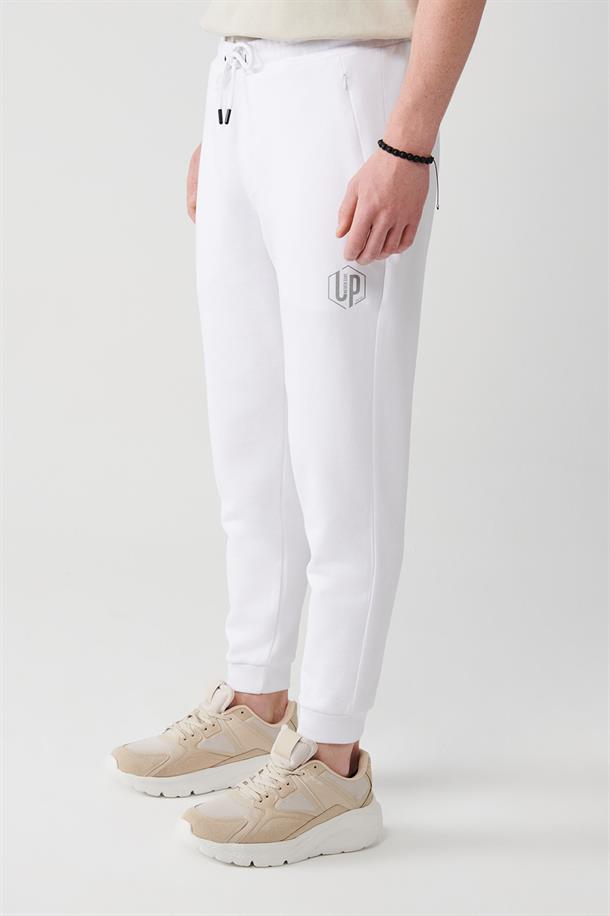 Beyaz Slim Fit Jogger Eşofman Altı