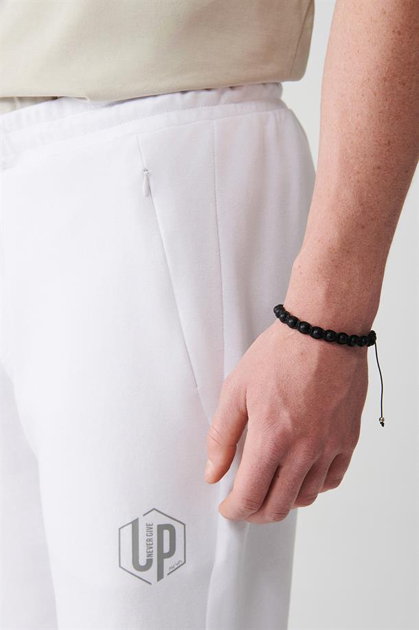 Beyaz Slim Fit Jogger Eşofman Altı