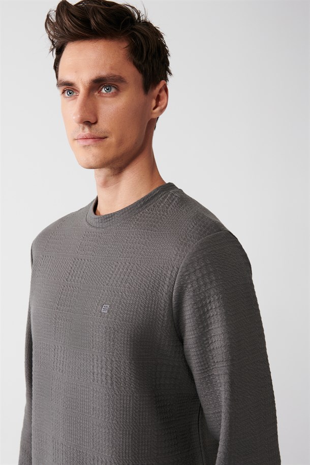 Bisiklek Yakan Jakarlı Sweatshirt