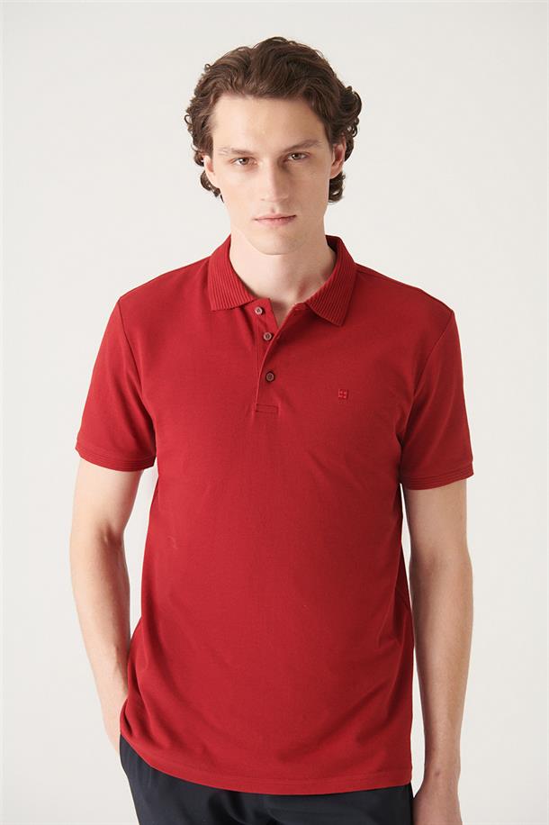 Bordo %100 Pamuk Regular Fit 3 Düğmeli Polo Yaka T-Shirt